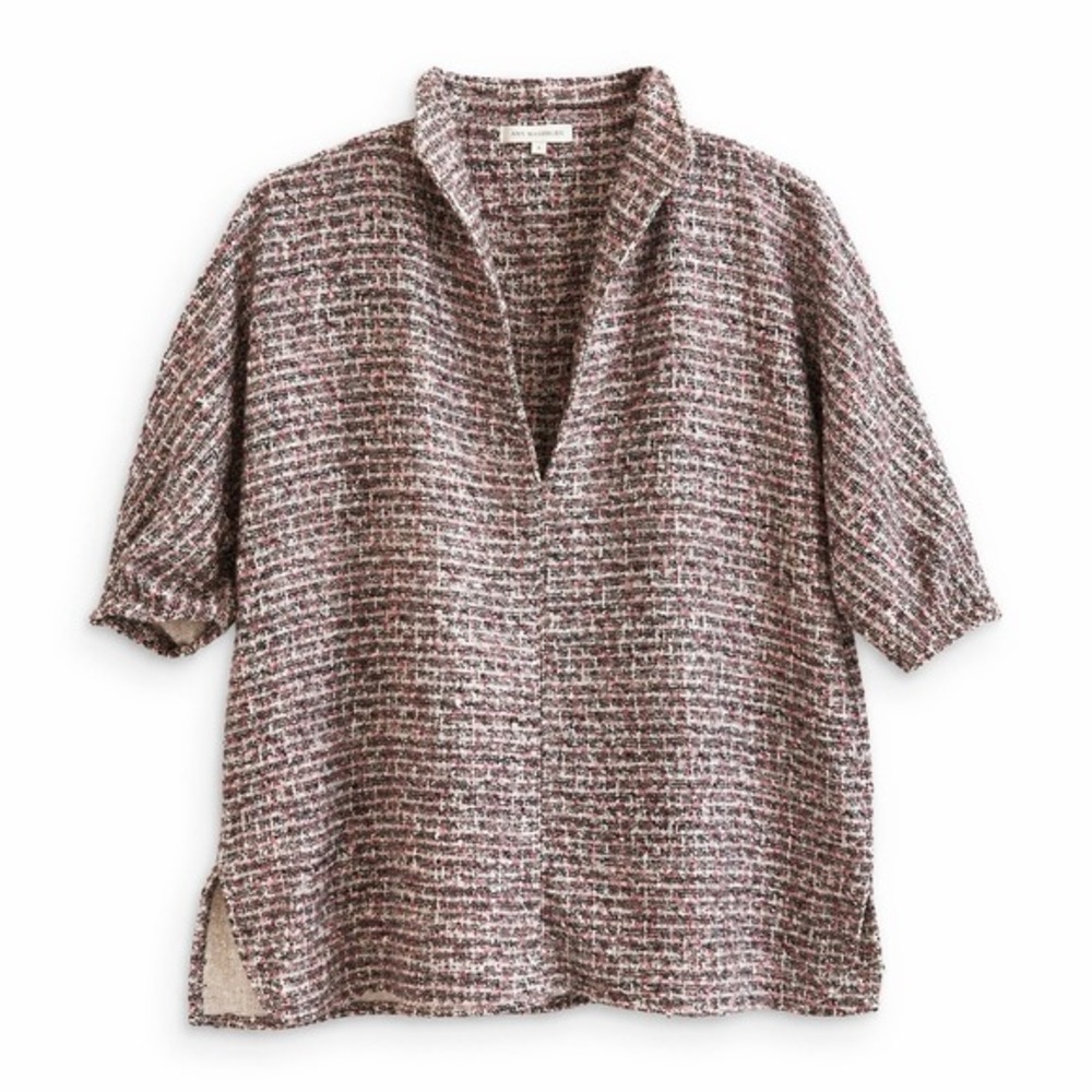 Ann Mashburn Violetta Top Sz M Natural‎ Mauve Metallic Tweed Casual Coastal